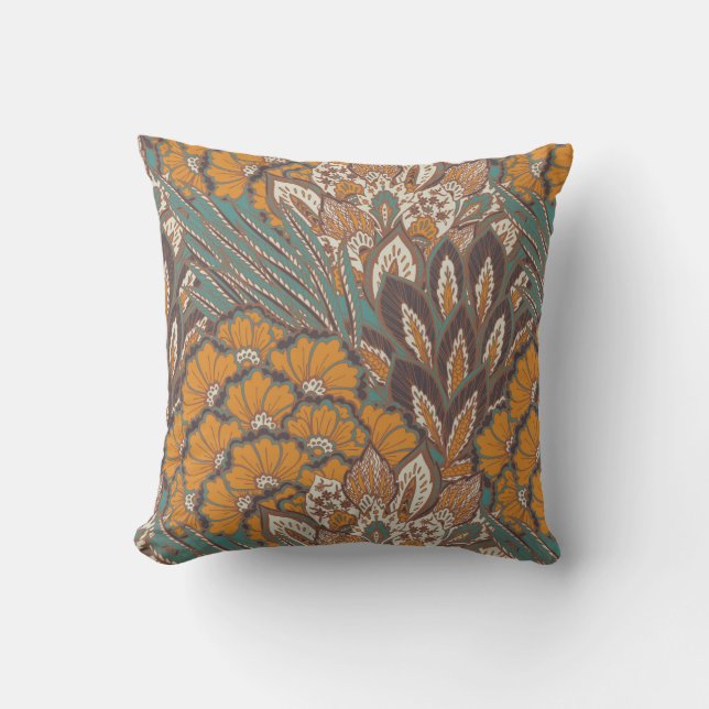 Abstract Peacock Feather Pattern Throw Pillow (Front)