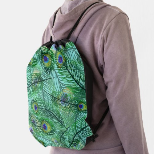 Abstract Peacock Feathers Pattern Drawstring Bag