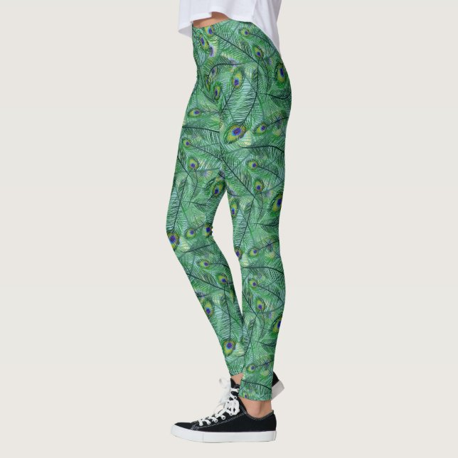 Abstract Peacock Feathers Pattern Leggings (Left)
