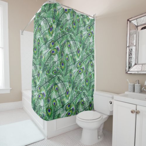 Abstract Peacock Feathers Pattern Shower Curtain