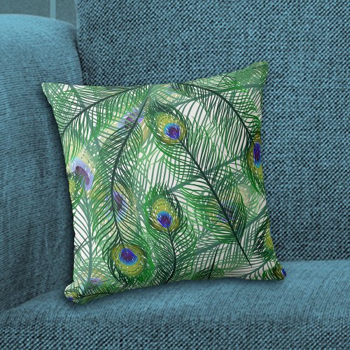 Abstract Peacock Feathers Pattern Throw Pillow