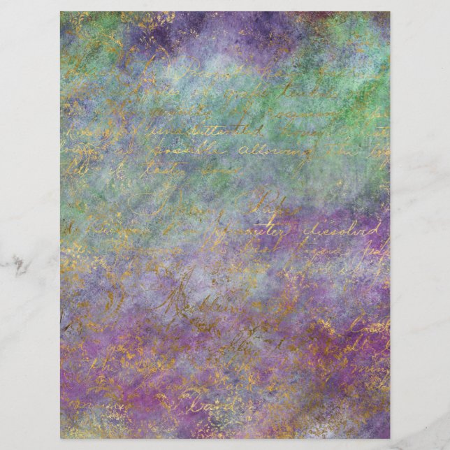 Abstract Peacock Grunge Scrapbook Paper Sheet (Back)