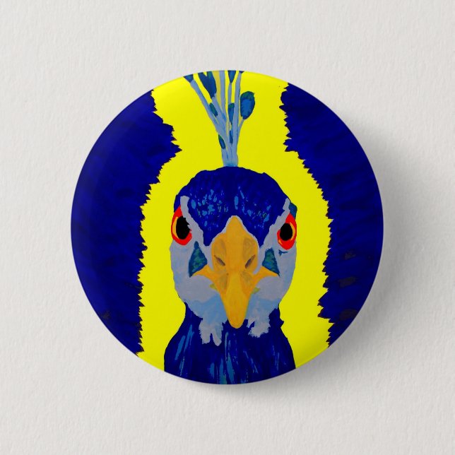 Abstract Peacock Head Pinback Button (Front)