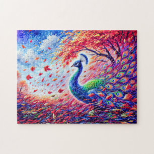 Abstract Peacock in Autumn Storm in Colorful Oil Jigsaw Puzzle