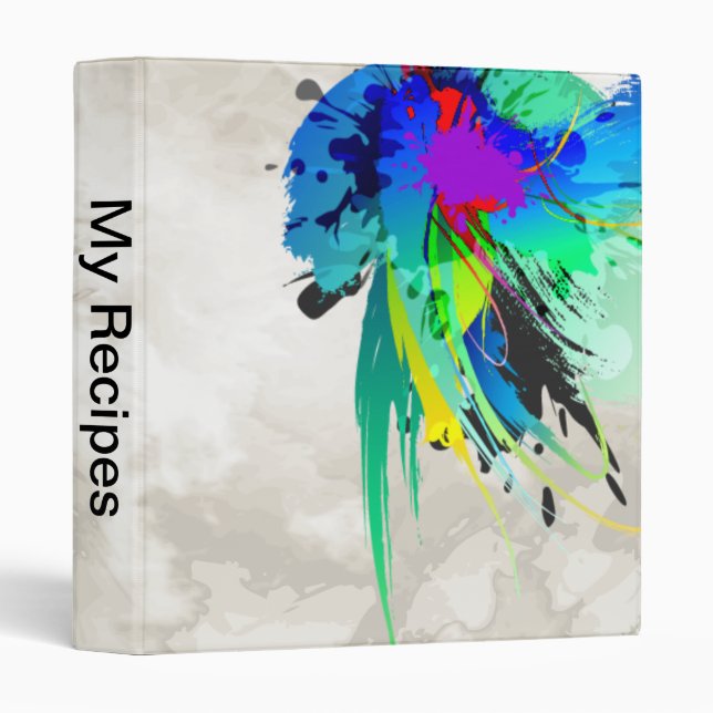 Abstract Peacock Paint Splatters 3 Ring Binder (Front/Spine)
