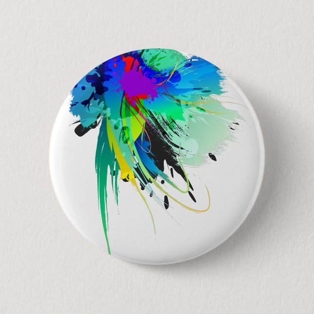 Abstract Peacock Paint Splatters Button (Front)