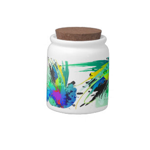 Abstract Peacock Paint Splatters Candy Jar