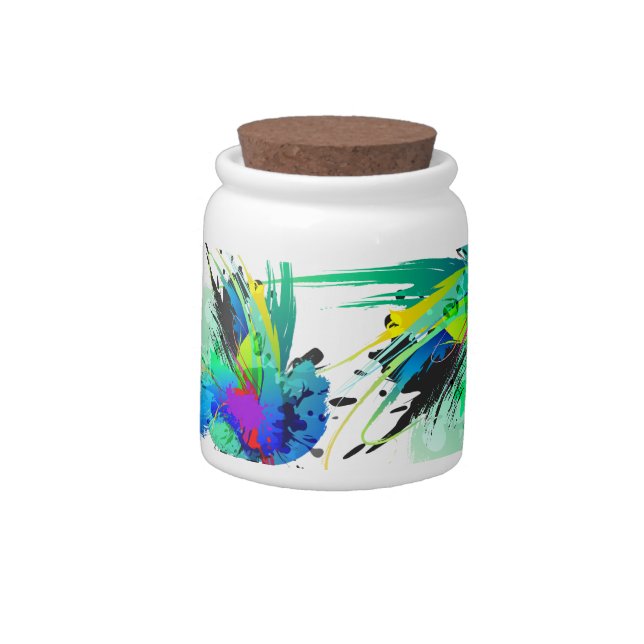 Abstract Peacock Paint Splatters Candy Jar (Left)