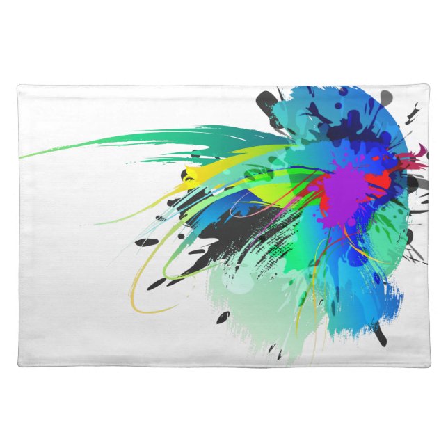 Abstract Peacock Paint Splatters Cloth Placemat (Front)