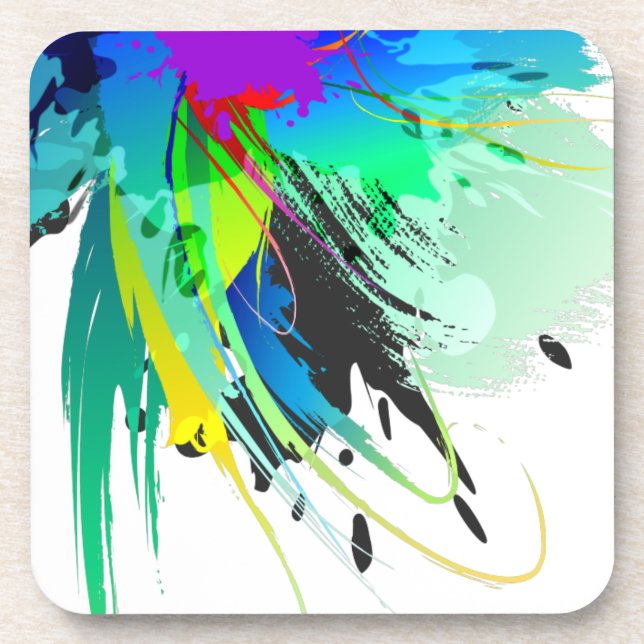 Abstract Peacock Paint Splatters Coaster (Front)