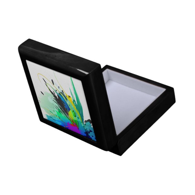 Abstract Peacock Paint Splatters Keepsake Box (Back Open)