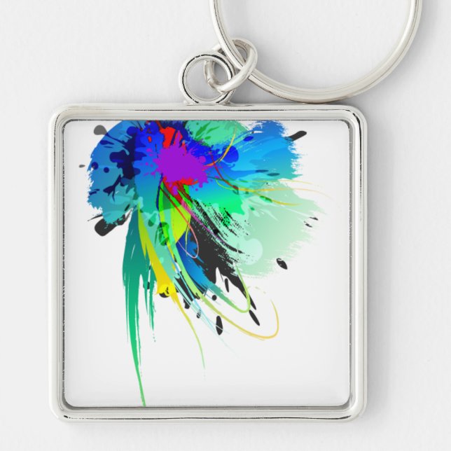 Abstract Peacock Paint Splatters Keychain (Front)