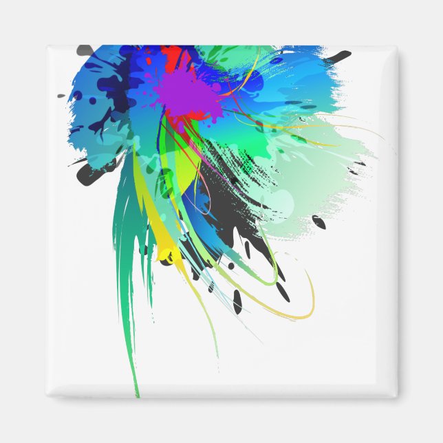 Abstract Peacock Paint Splatters Magnet (Front)