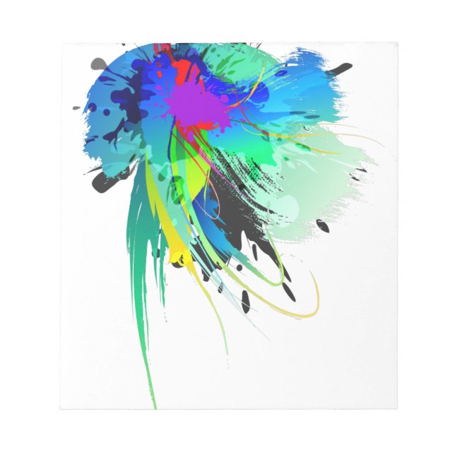 Abstract Peacock Paint Splatters Notepad (Front)