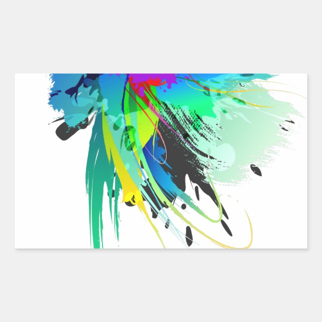 Abstract Peacock Paint Splatters Rectangular Sticker (Front)