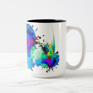 Abstract Peacock Paint Splatters Two-Tone Coffee Mug