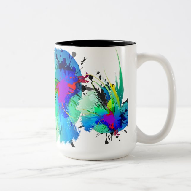 Abstract Peacock Paint Splatters Two-Tone Coffee Mug (Right)