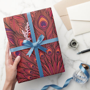 Abstract Peacock Sunset Orange Wrapping Paper