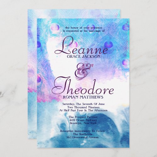 Abstract Peacock Watercolor Wedding Invitation