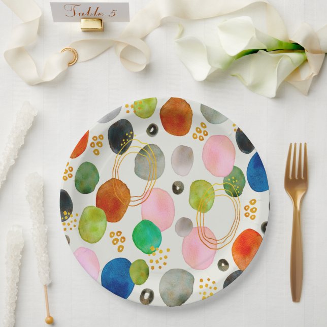 Abstract Pebble Gold Glitter Art Paper Plates (Wedding)
