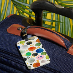 Abstract Pebble Watercolor Art Monogram Luggage Tag