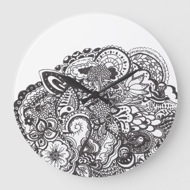 Abstract pen and ink doodle large clock (Front)