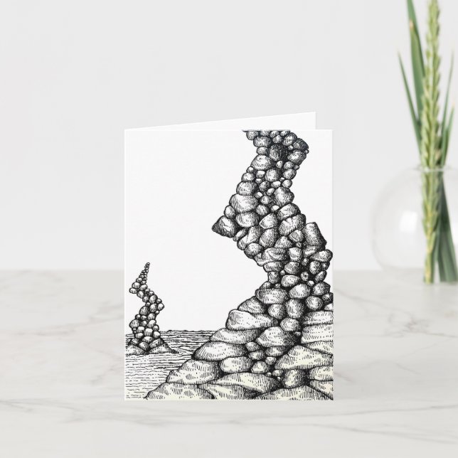 Abstract Pen Angled Cliffs Rocks Drawing Note Card (Front)