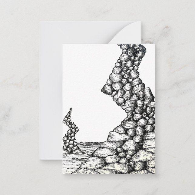 Abstract Pen Angled Cliffs Rocks Drawing Note Card (Front)