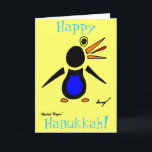 Abstract Penguin 'Happy Hanukkah!' Card - Yellow<br><div class="desc">Look funky and cool with this awesome Abstract Penguin design! CUTE! Design features my original abstract penguin hand-drawn in pencil and ink and digitally colored. Copyright 2012 by Sunny</div>