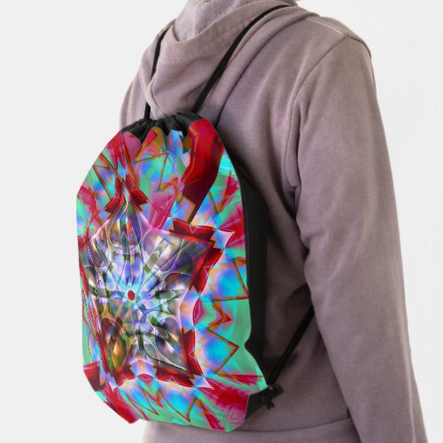 Abstract pentagon star mixed in mess of colorful   drawstring bag