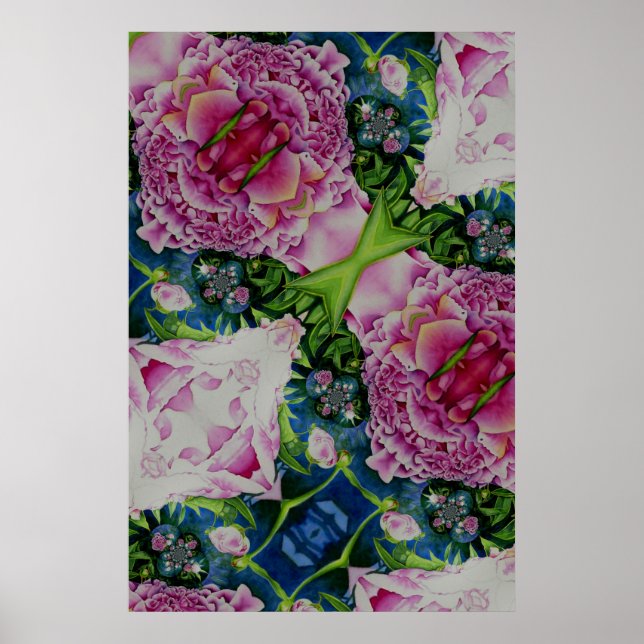 Abstract peony watercolor painting boho retro  poster (Front)