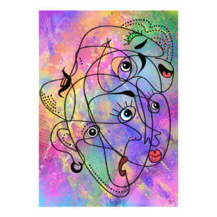 Abstract People Face Moods - Cubism Style Drawing Photo Print