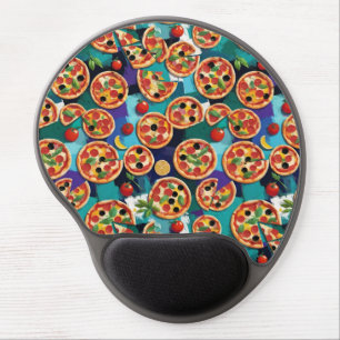Abstract Pepperoni Pizza On Blue Color Background Gel Mouse Pad