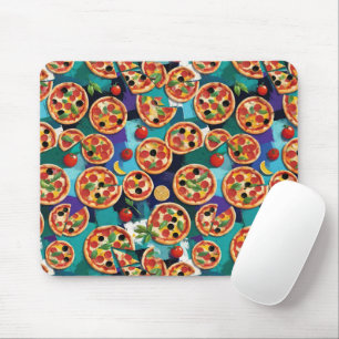 Abstract Pepperoni Pizza On Blue Color Background Mouse Pad
