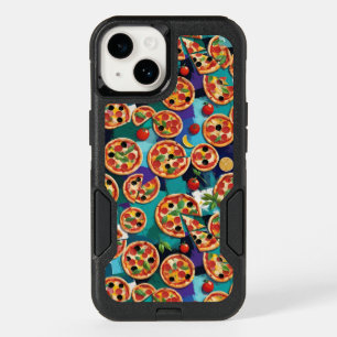 Abstract Pepperoni Pizza On Blue Color Background OtterBox iPhone 14 Case