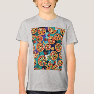 Abstract Pepperoni Pizza On Blue Color Background Tri-Blend Shirt