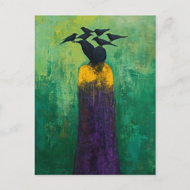Abstract Person Black Birds on Head Postcard (Front)