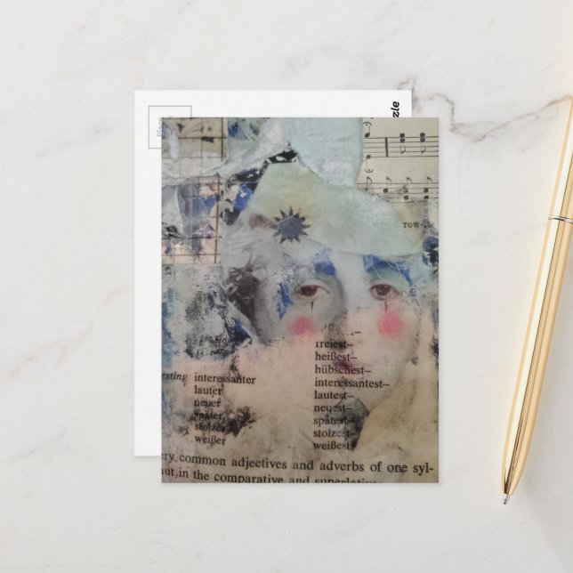 abstract person face verbs music collage postcard (Front/Back In Situ)