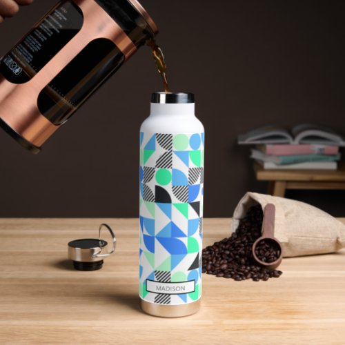 Abstract Personalized Blue Green Geometric Water Bottle