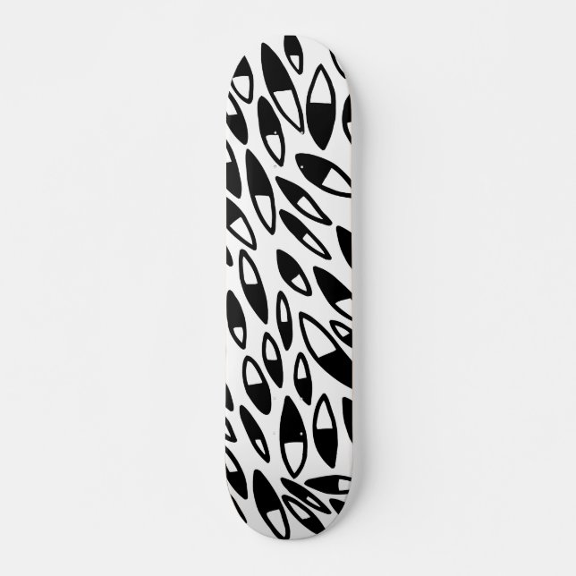 Abstract Petals - Black on Wood Skateboard Deck (Front)