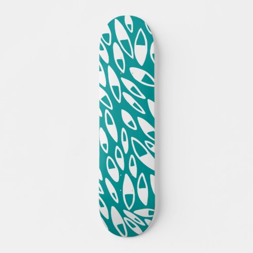 Abstract Petals _ White on Aqua Skateboard Deck