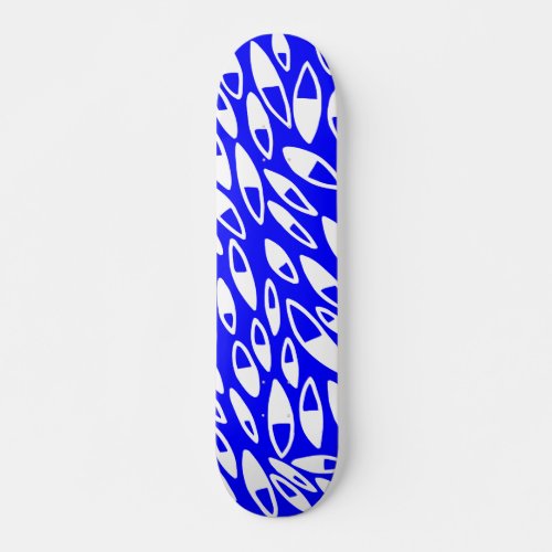 Abstract Petals _ White on Blue Skateboard Deck