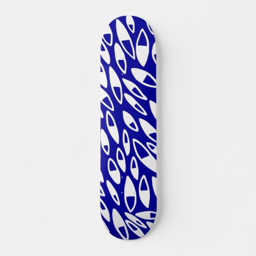 Abstract Petals _ White on Dk Blue Skateboard