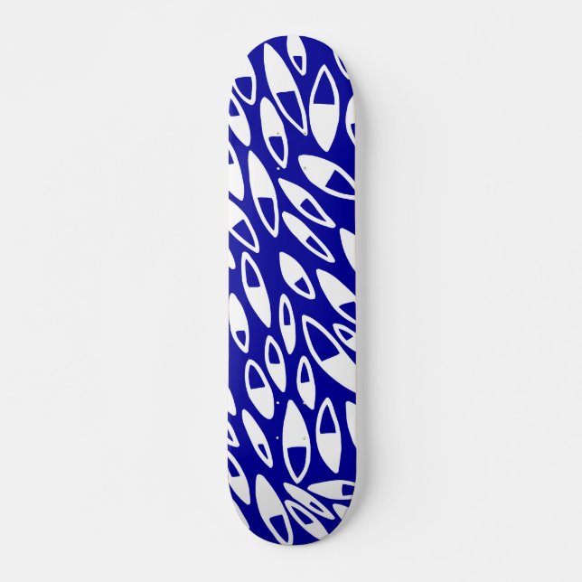 Abstract Petals - White on Dk Blue Skateboard (Front)