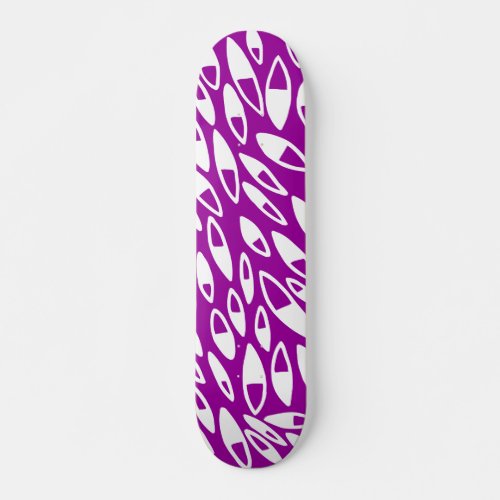 Abstract Petals _ White on Purple Skateboard Deck