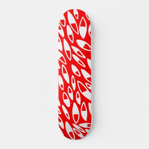 Abstract Petals _ White on Red Skateboard Deck