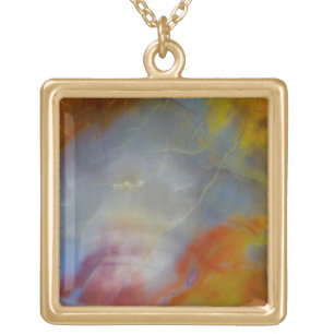 Abstract Petrified Wood close-up Gold Plated Necklace