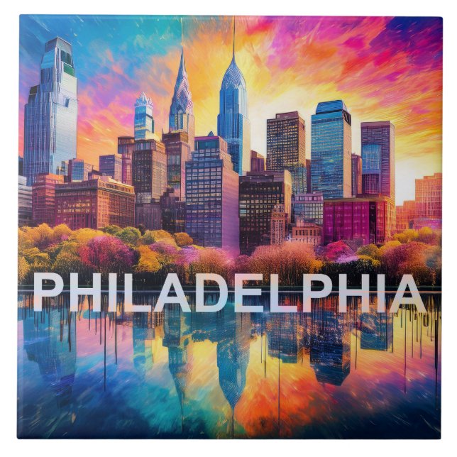 Abstract Philadelphia Skyline Art Modern City Ceramic Tile (Front)