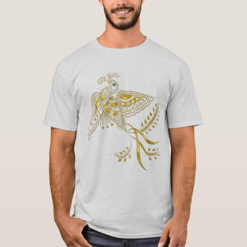 Abstract Phoenix Bird In Gold Tones T_Shirt