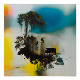 Abstract Piano Cat Tree Witchy AI Art Semi-Gloss Poster